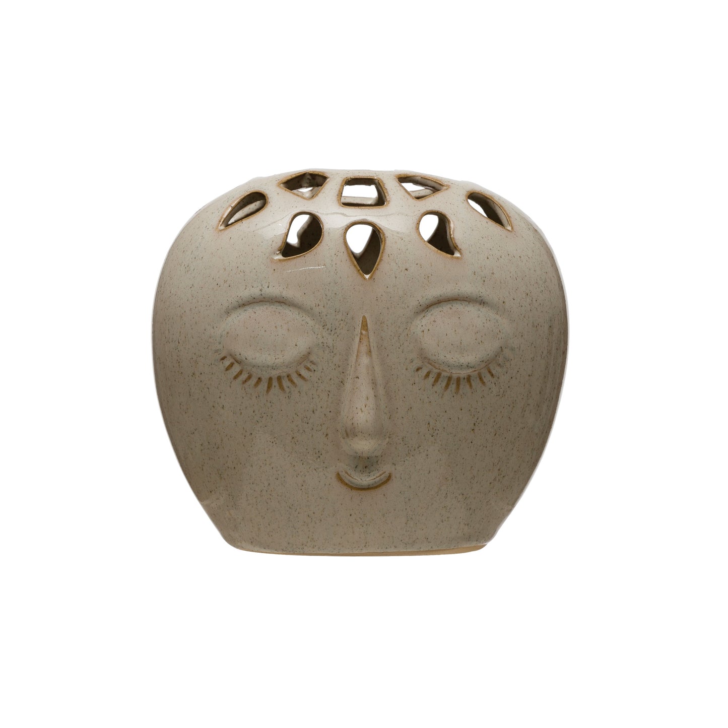 Vase Stoneware Embossed Face Open Lattice Top
