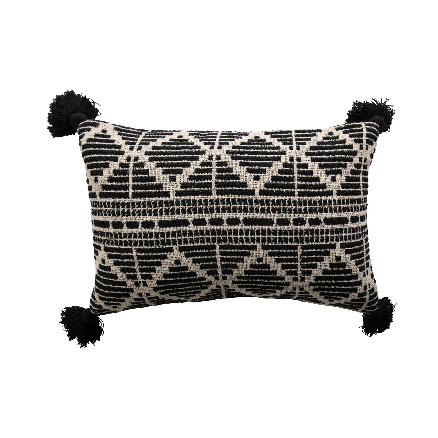 Lumbar Pillow - Black and Beige with Tassels