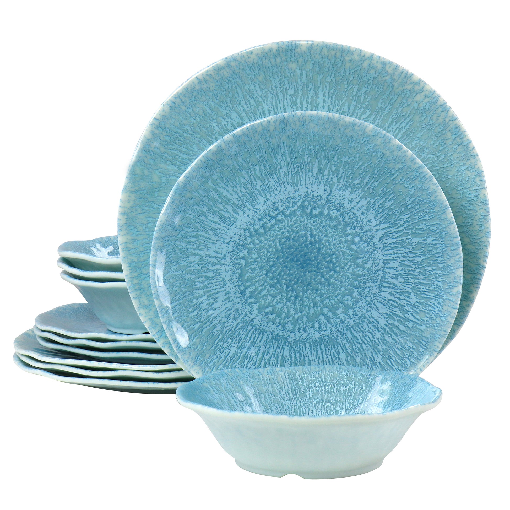 Yoko 12-Piece Round Blue Frost Melamine Dinnerware Set