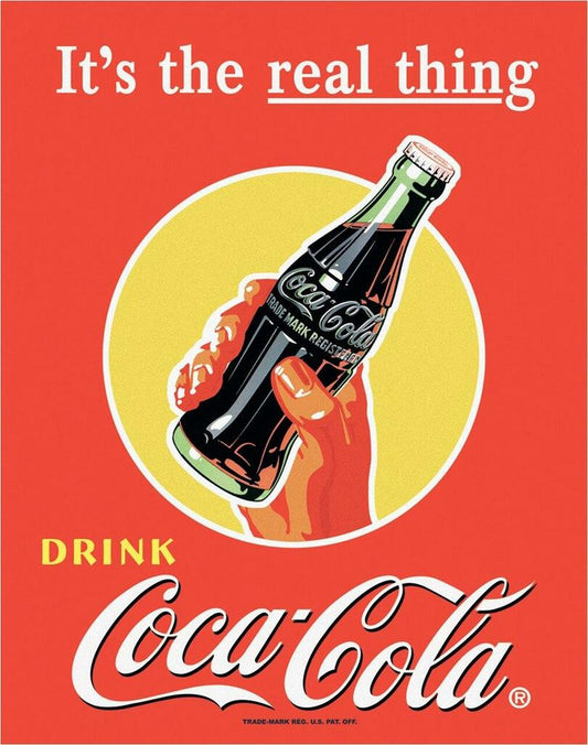 Tin Sign - Coca Cola Real Thing Bottle in Hand
