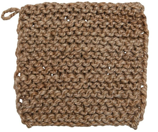 Square Jute Crocheted Pot Holder, Natural