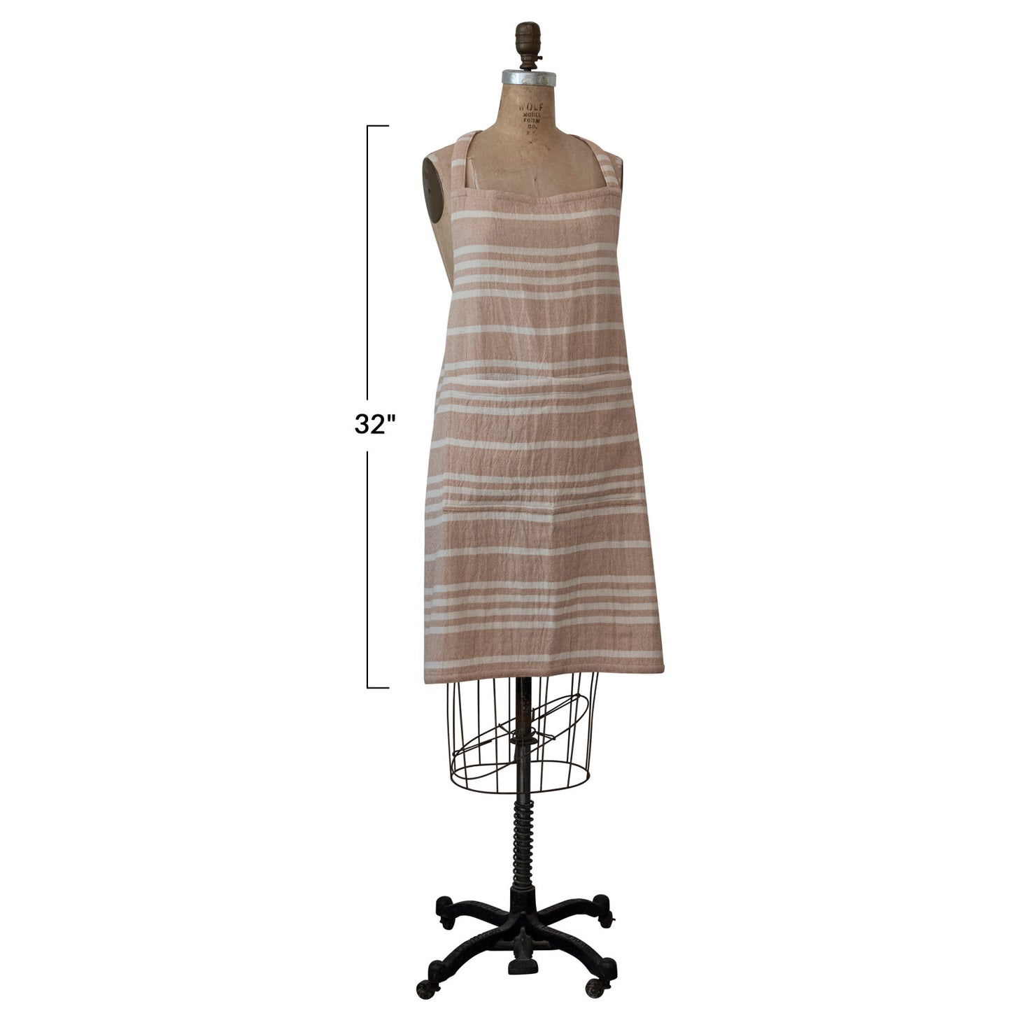 Apron Cotton Double Cloth with Pocket & Stripes, Natural & Nude Color