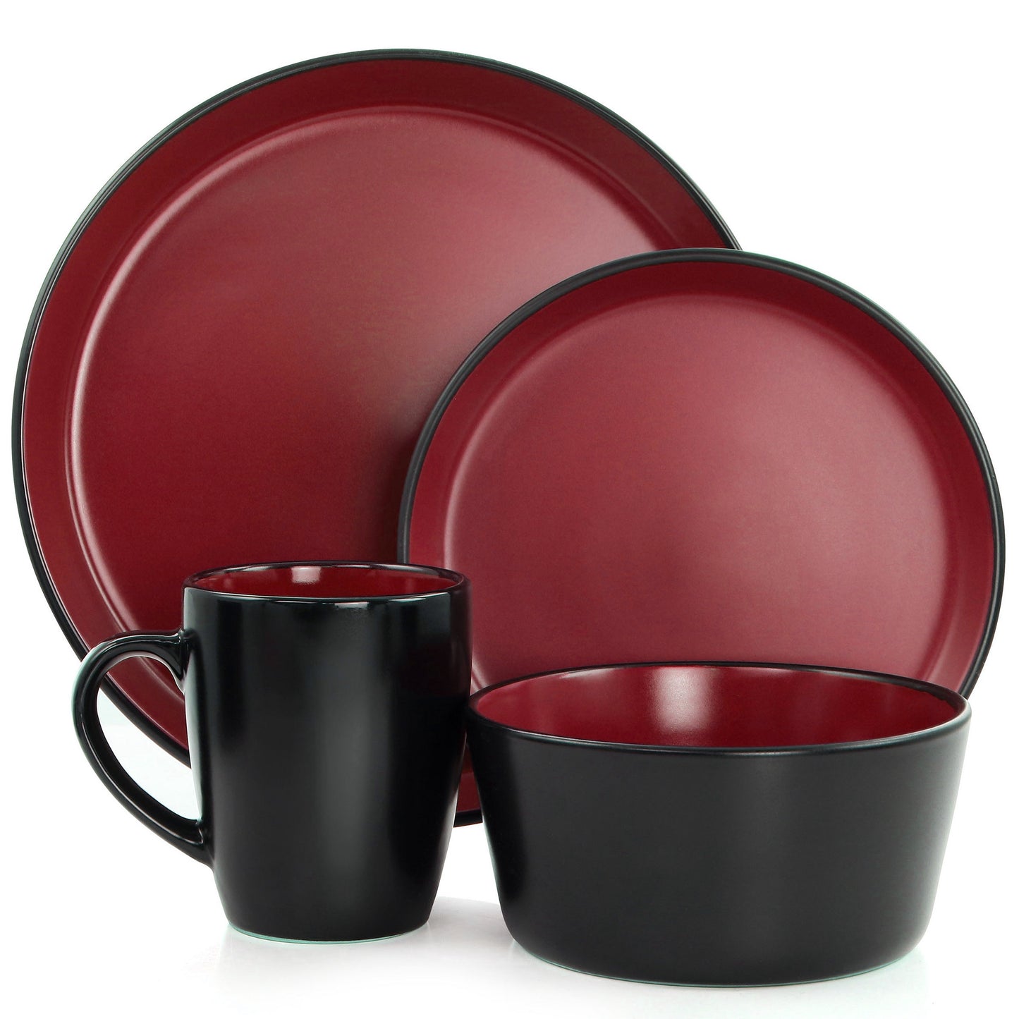 Laramie Blue Stoneware 16 Piece Dinnerware Set in Red and Black