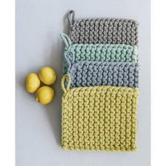 Potholder - Square Cotton Crocheted - Yellow, Blue, Aquamarine, Grey