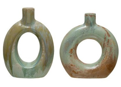Vase Stoneware Cut-Out Opal Reactive Glaze Celadon 2 Styles