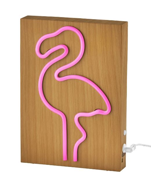 Wood Framed Neon Flamingo Lamp