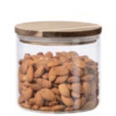 Food Storage - Round Borosilicate Glass Canister w/ Wood Lid 28oz