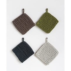 Square Cotton Crocheted Pot Holder - Brown, Green, Black, White