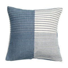 Throw Pillow Square Woven Wool & Cotton w/Stripes Blue & White