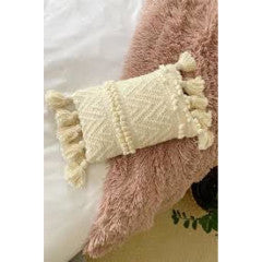 Lumbar Pillow Cream Pom Poms and Tassels 14 x 9in