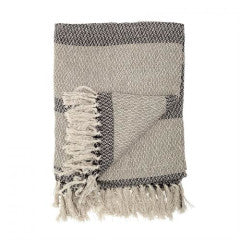 Throw Blanket Cotton Blend Horizontal Stripe Herringbone Grey Black