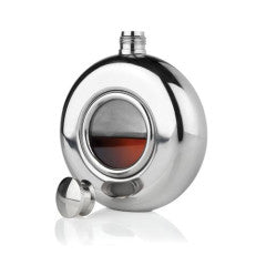 Travel Hip Flask - Stainless Steel & Glass Round Scope