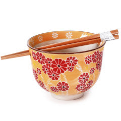 Noodle Bowl - Orange & Poppy w/Chopsticks