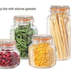 Food Storage - Set of 4 Glass Canisters with Clamp Lids & Silicone Gaskets